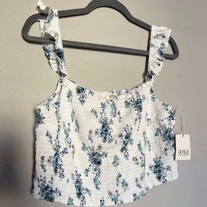 a.n.a. floral smocked crop top NWT